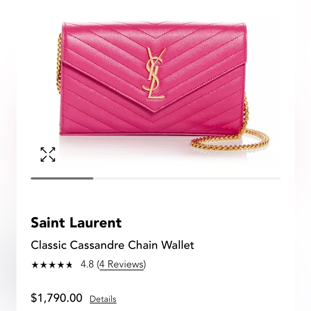 YSL Fuchsia gold chain cassandre chain wallet